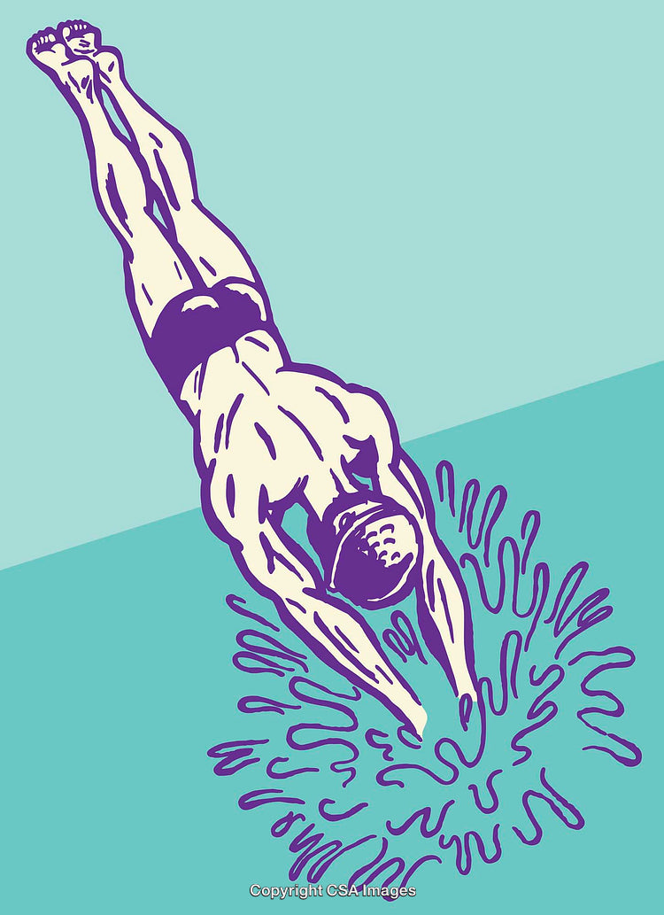 Colorful Line Art Illustration of a Diver Entering Water Gracefully