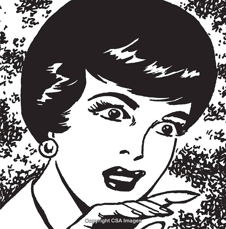 Vintage Comic Style Woman Surprised in Black and White Illustration