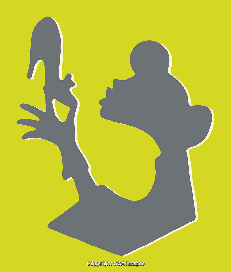 Abstract Shape Art Featuring Stylized Human Silhouette Holding Object