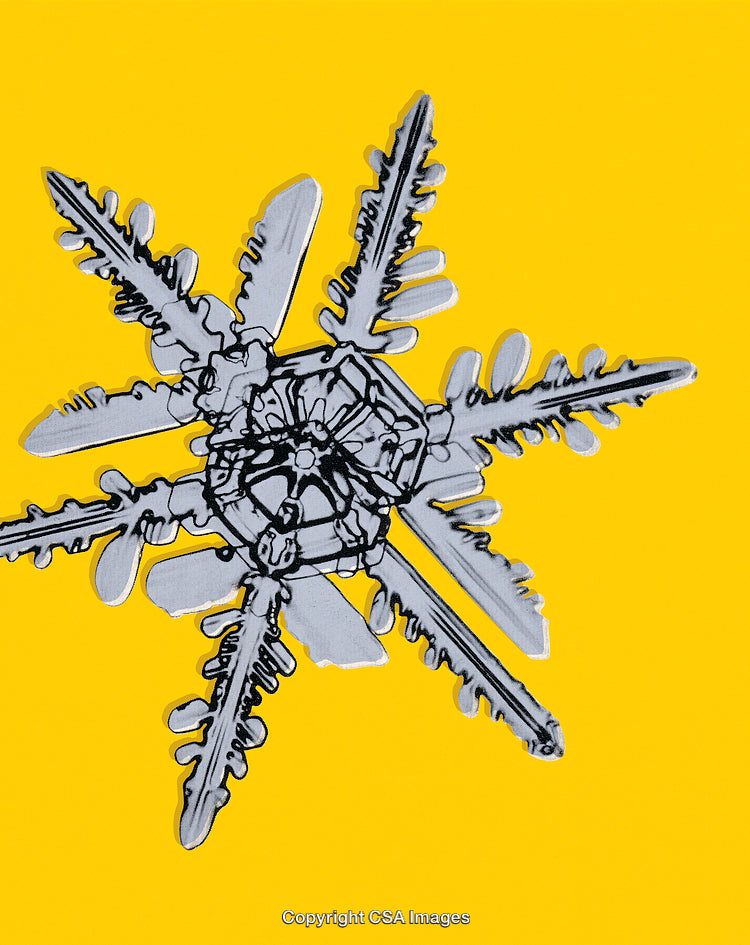 Intricate Snowflake on Bright Yellow Background Showcasing Nature's Symmetry