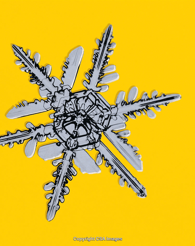 Intricate Snowflake on Bright Yellow Background Showcasing Nature's Symmetry