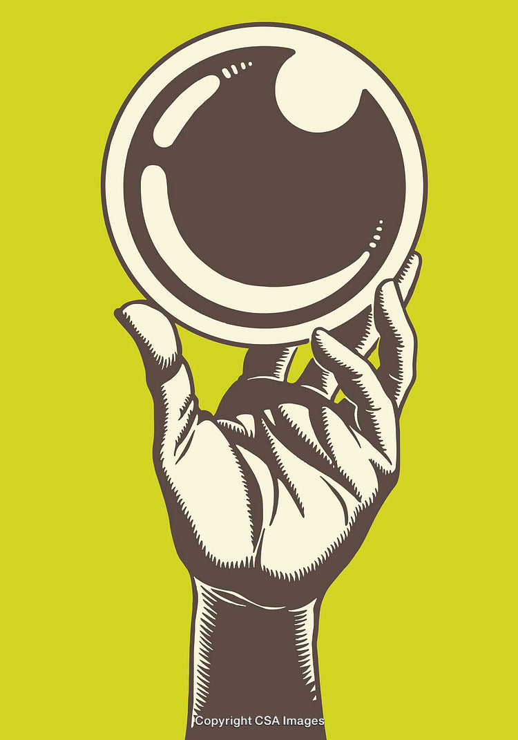 Artistic Illustration of Hand Holding a Sphere on a Vibrant Background