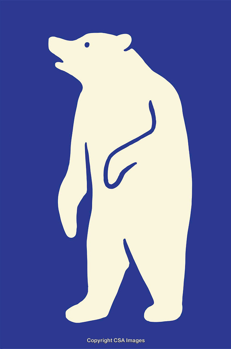 Illustrated Polar Bear Silhouette on Blue Background in Minimalist Style