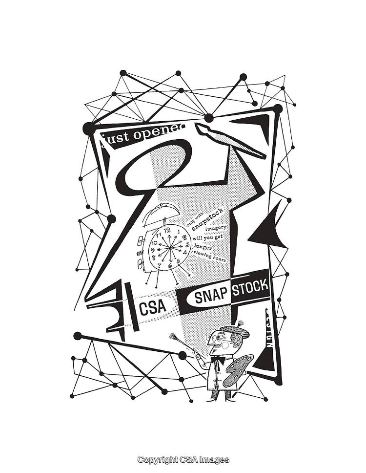 Black and White Abstract Line Art Illustration with Creative Elements