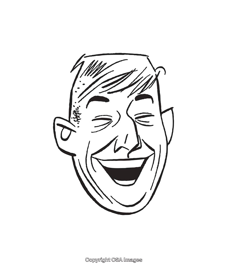 Black And White Illustration of a Happy Laughing Face