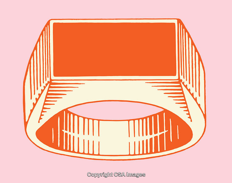 Modern Line Art Illustration of a Signet Ring on Pink Background