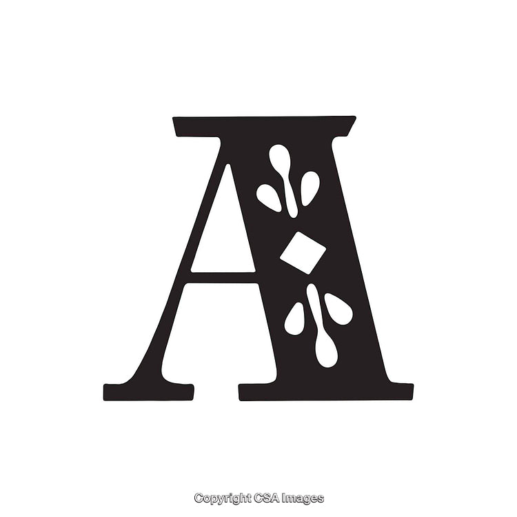 Decorative Letter A with Ornamental Design Elements on White Background