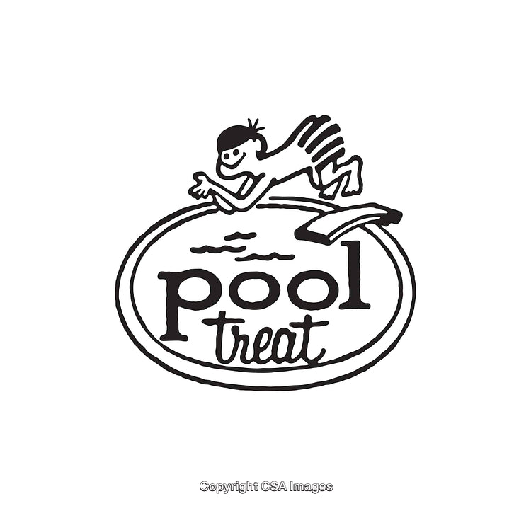 Hand-Drawn Line Art of Diving Character with Pool Text Elements