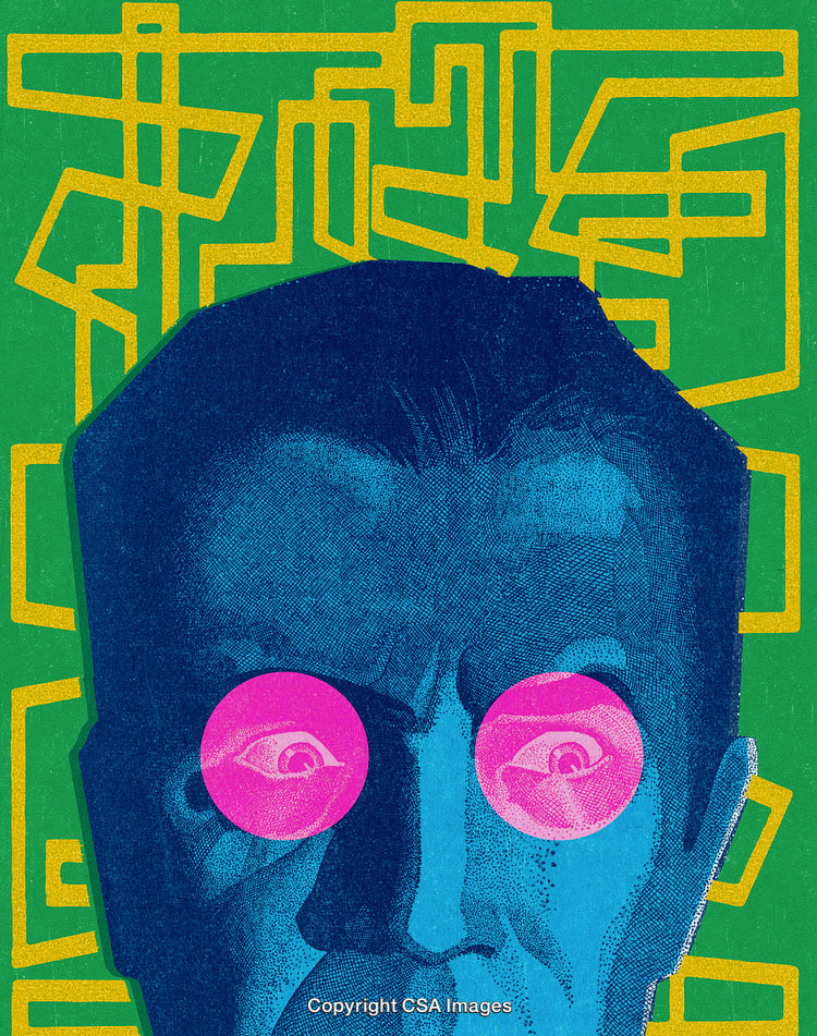 Colorful Surreal Digital Artwork Featuring Portrait with Intricate Geometric Patterns