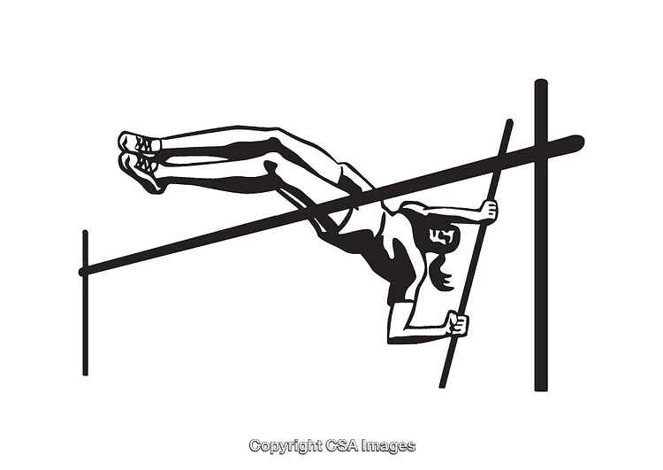 Black and White Illustration of Athlete Performing a Pole Vault