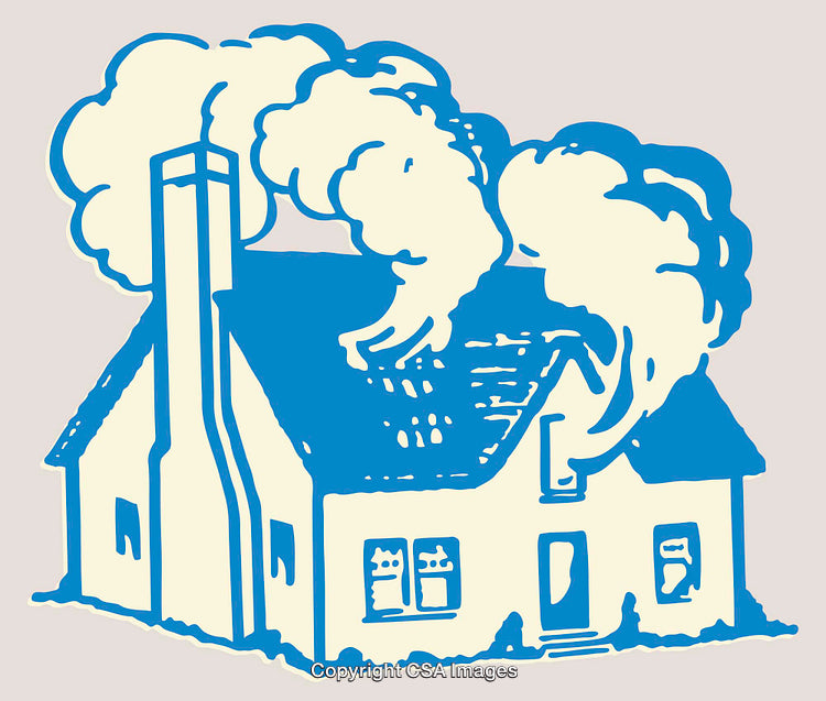 Colorful Line Art of a Cozy House with Smoke From Chimneys