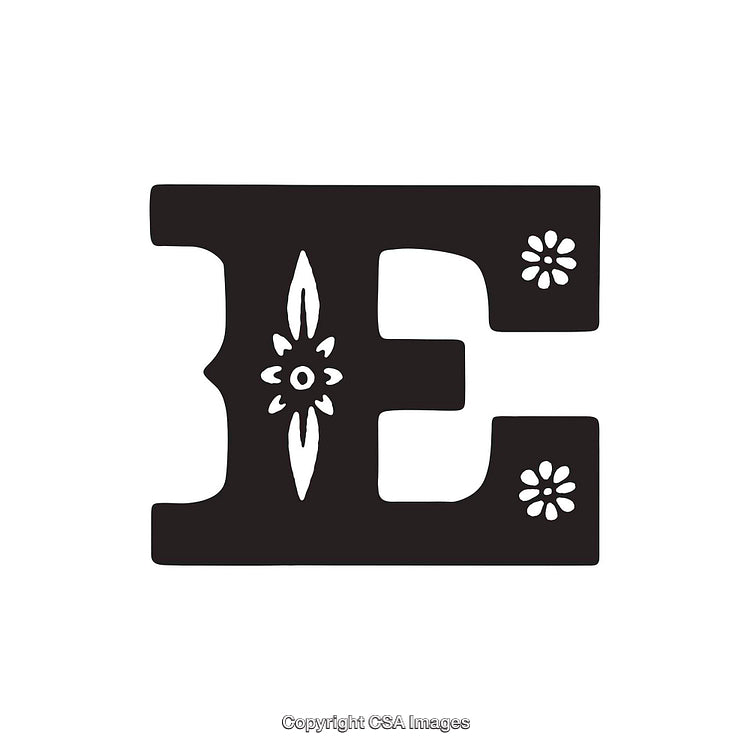 Ornamental Decorative Letter E with Intricate Floral Design Pattern