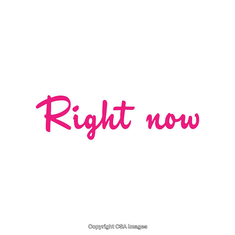Bright Pink Script Text Reading Right Now on White Background