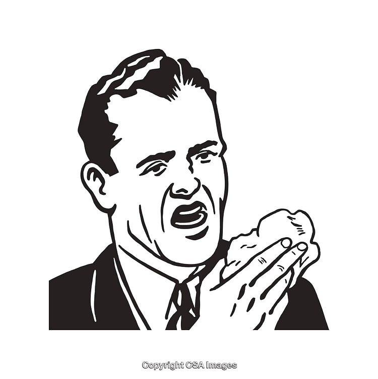 Vintage Illustration of a Man Blowing His Nose in Line Art Style
