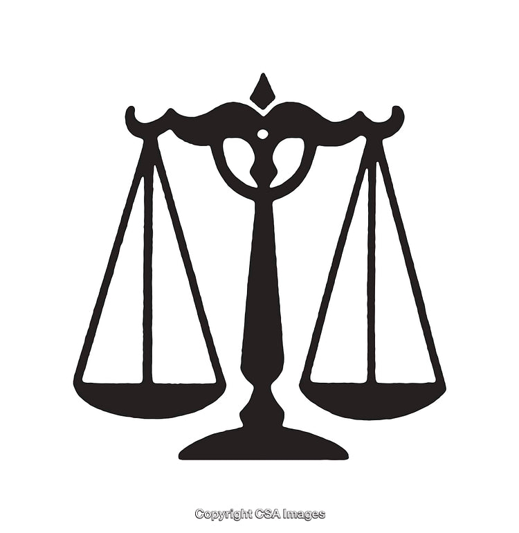 Vintage Style Black and White Scales of Justice Illustration