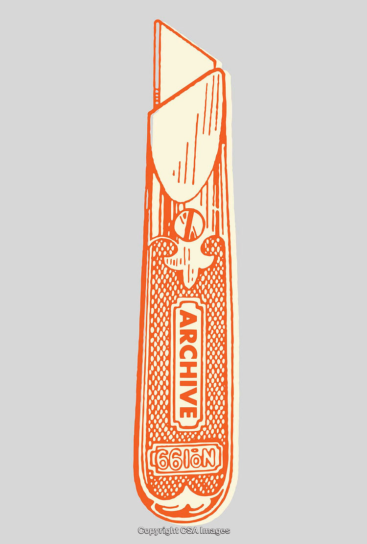 Detailed Line Art Illustration of a Utility Knife with Typography