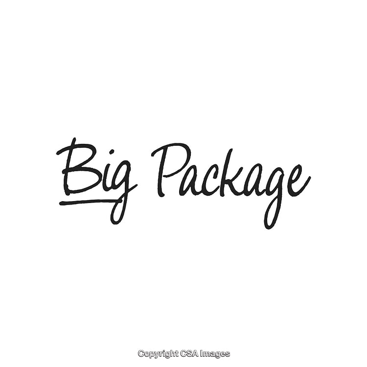 Handwritten Text Depicting the Words Big Package on a White Background