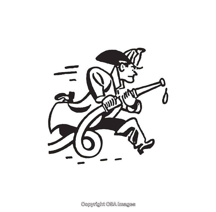 Retro Illustration of a Fireman Running with a Hose in Hand