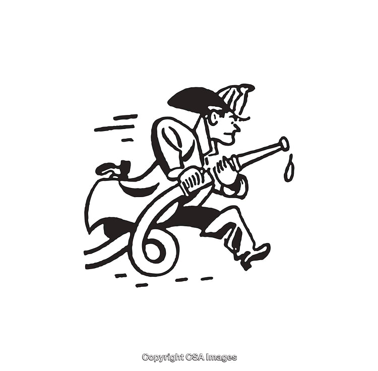 Retro Illustration of a Fireman Running with a Hose in Hand