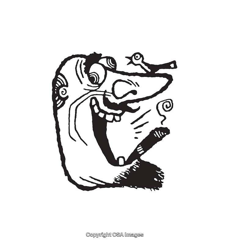 Whimsical Black And White Line Art Sketch of a Smiling Character