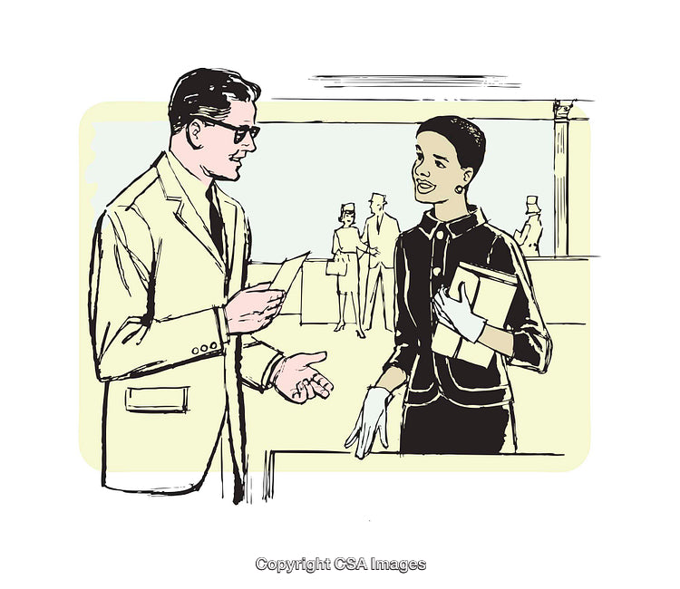 Illustration of Two People Talking in a Business Interaction Scene