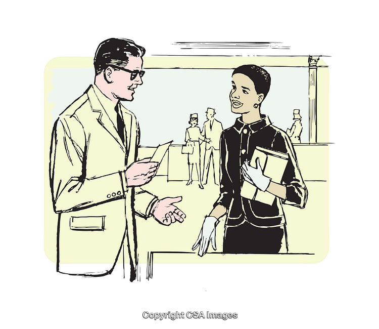 Illustration of Two People Talking in a Business Interaction Scene
