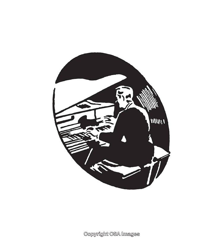 Black And White Line Art Illustration of A Pianist Performing Music