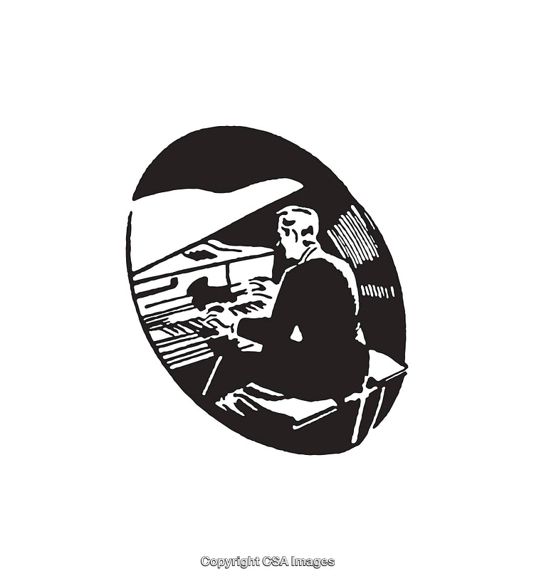 Black And White Line Art Illustration of A Pianist Performing Music
