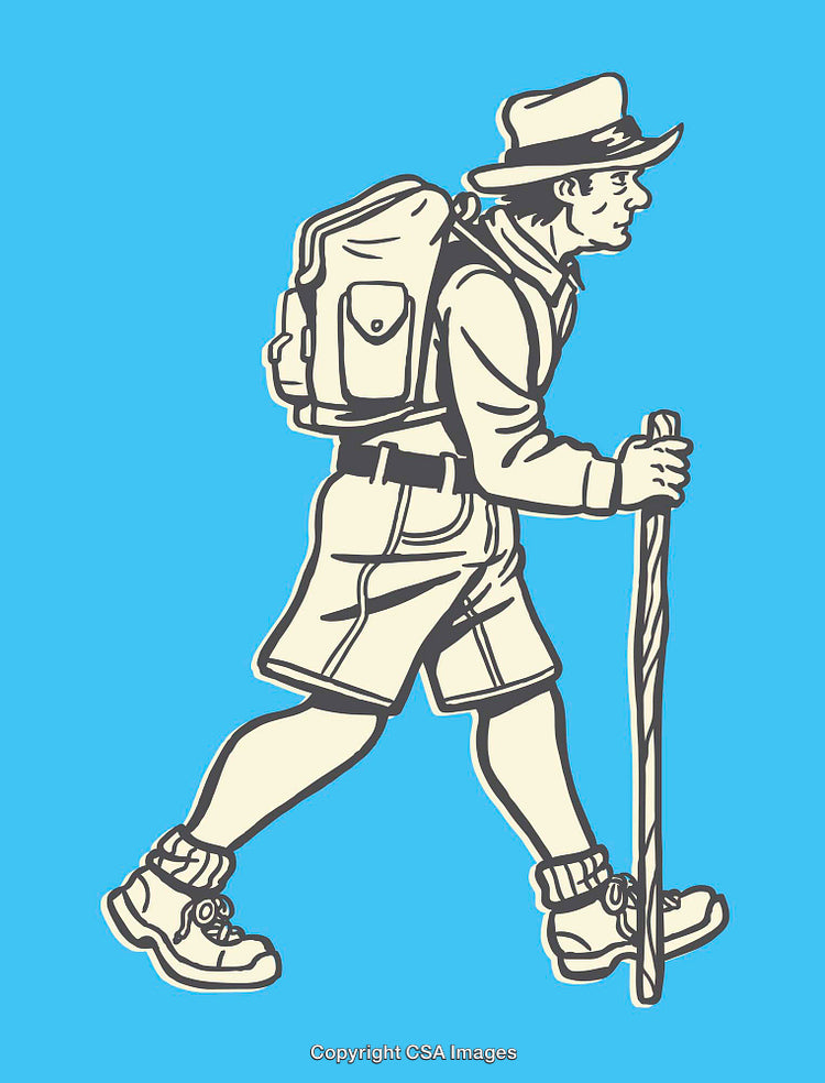 Hiking Enthusiast Walking with Backpack and Stick in Style