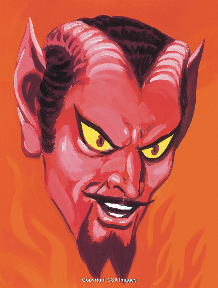 Fiery Portrait of a Devilish Figure with Intense Expression and Bold Colors