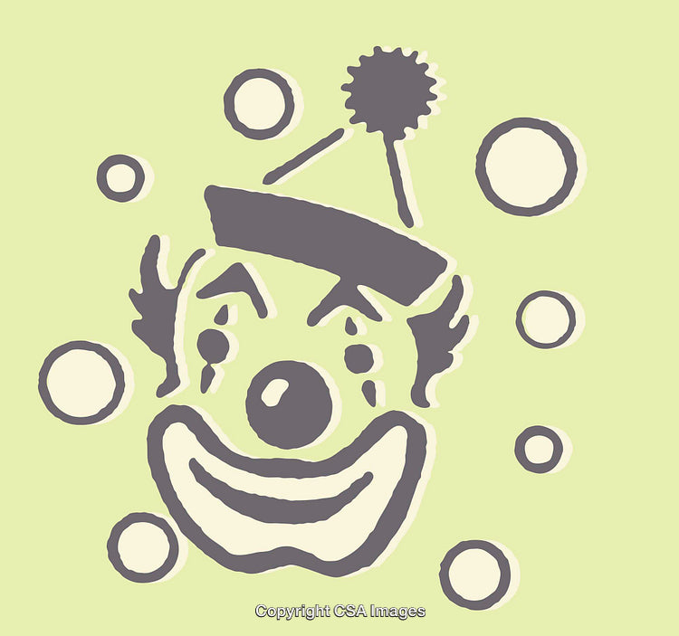 Whimsical Line Art Illustration of a Cheerful Clown on Bright Background