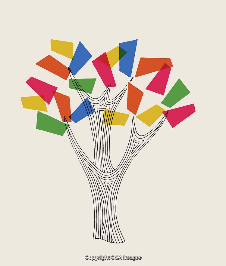 Abstract Colorful Tree with Geometric Shapes and Line Art Design