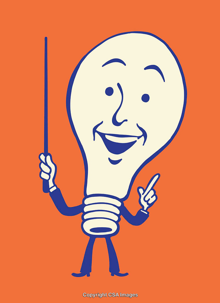 Creative Cartoon Lightbulb Character Illustration on Vibrant Background