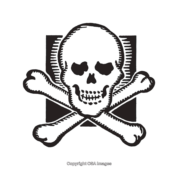 Black and White Skull and Crossbones Illustration with Bold Outline