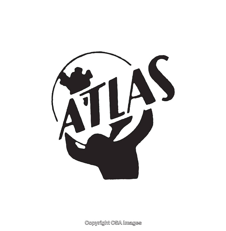Atlas Logo Art Featuring Silhouette Carrying Globe with Crown Emblem