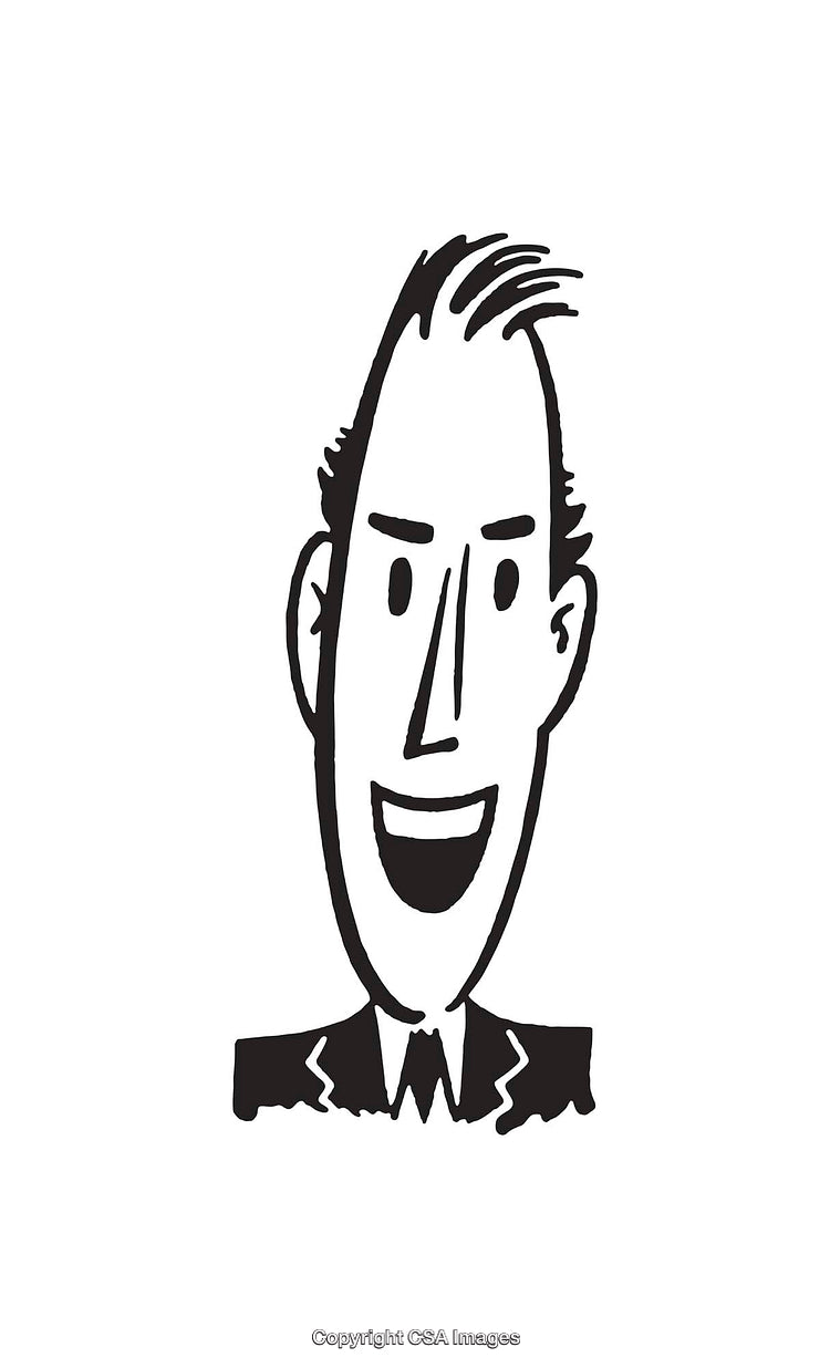 Illustrated Smiling Person in Black and White Line Art Style