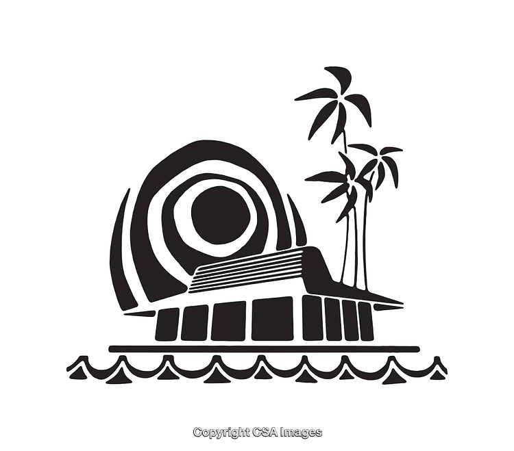 Monochrome Line Art of a Tropical House by the Ocean
