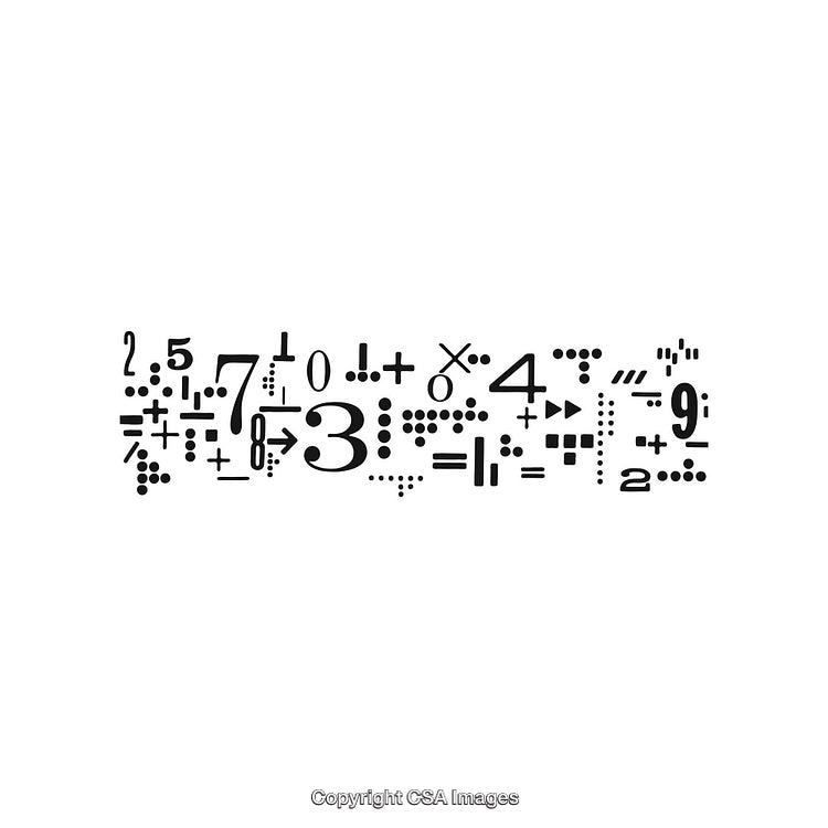 Abstract Array of Braille Symbols and Mathematical Elements on White