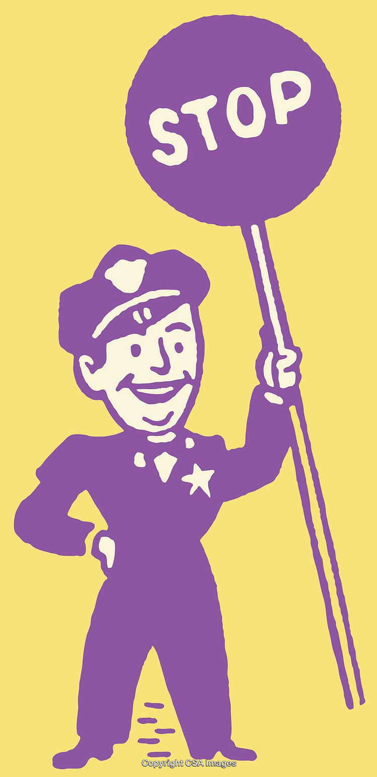 Retro Style Illustration of a Friendly Policeman with a Stop Sign