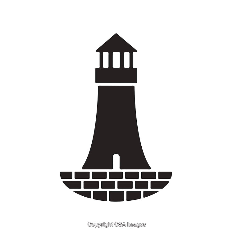 Black and White Line Art Illustration of a Lighthouse Symbol
