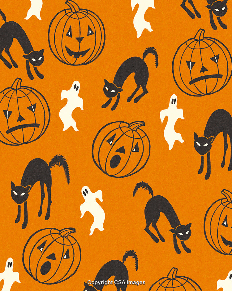 Halloween Pattern of Pumpkins| Ghosts| and Black Cats