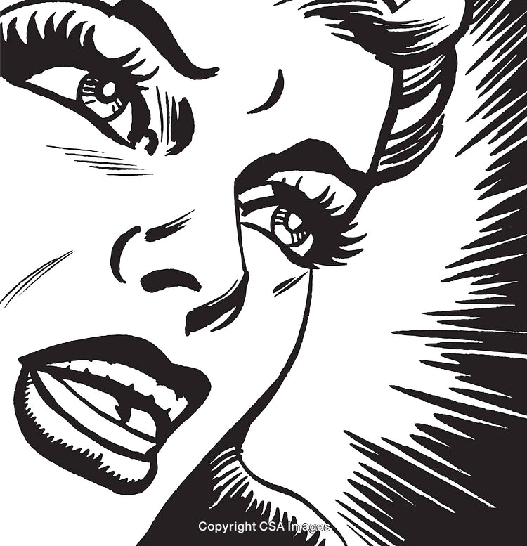 Black and White Comic Art of Woman in Emotional Reaction