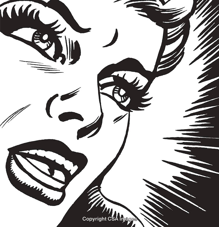 Black and White Comic Art of Woman in Emotional Reaction