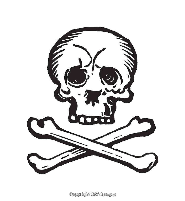 Black and White Skull and Crossbones Line Art Illustration