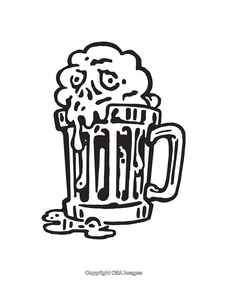 Black and White Illustration of a Zombie Mug with Creative Line Art