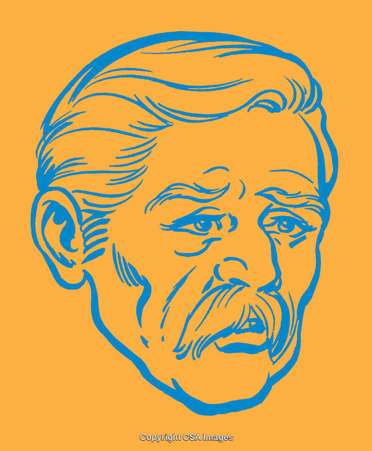 Stylized Illustration of a Man's Face in Blue on Yellow Background