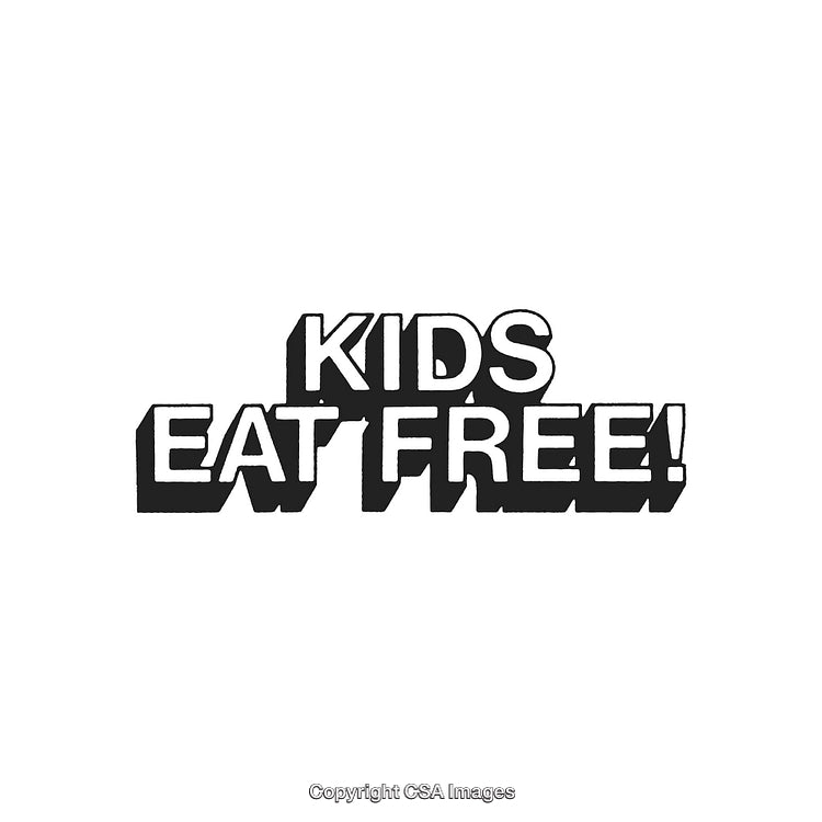 Promotional Sign Highlighting Kids Eat Free Offer in Bold Typography