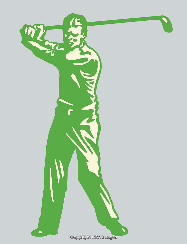 Abstract Line Art of a Golfer Swinging a Club in Green