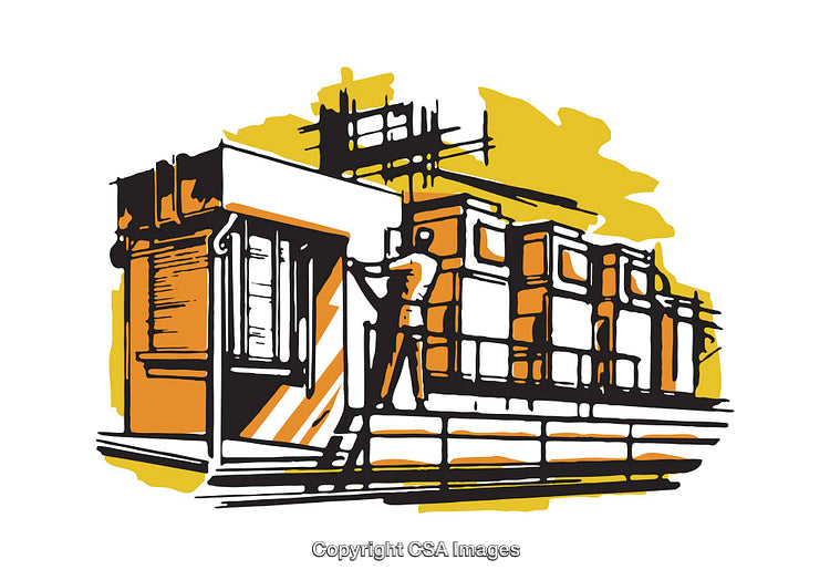 Colorful Illustration of an Urban Building with Yellow and Orange Tones