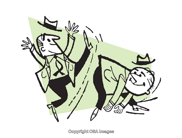 Humorous Illustration of Two Men in a Playful Interaction